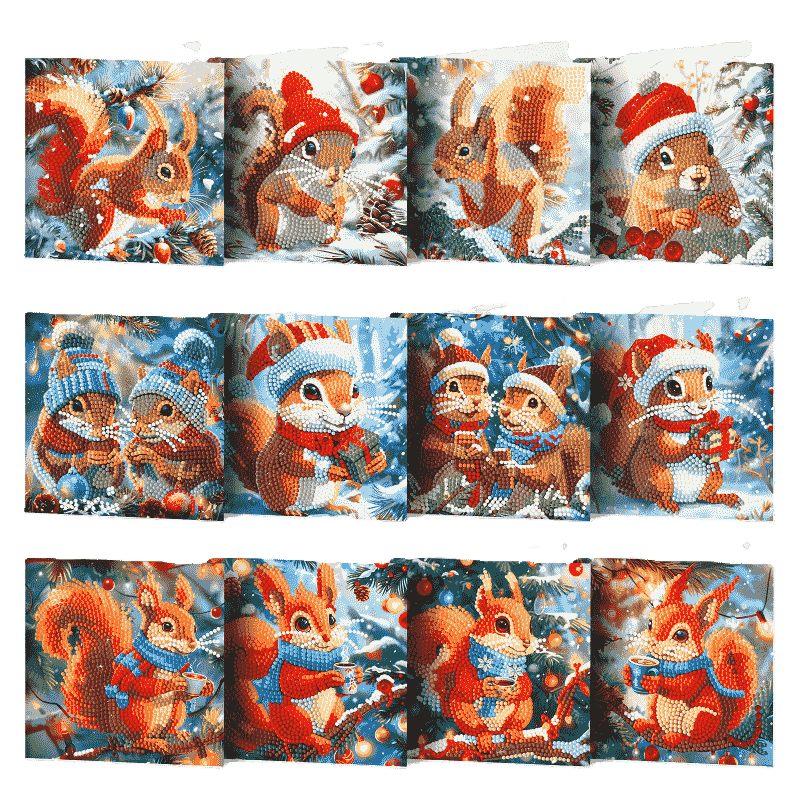 12 Kerstkaarten   Kerst Eekhoorn set