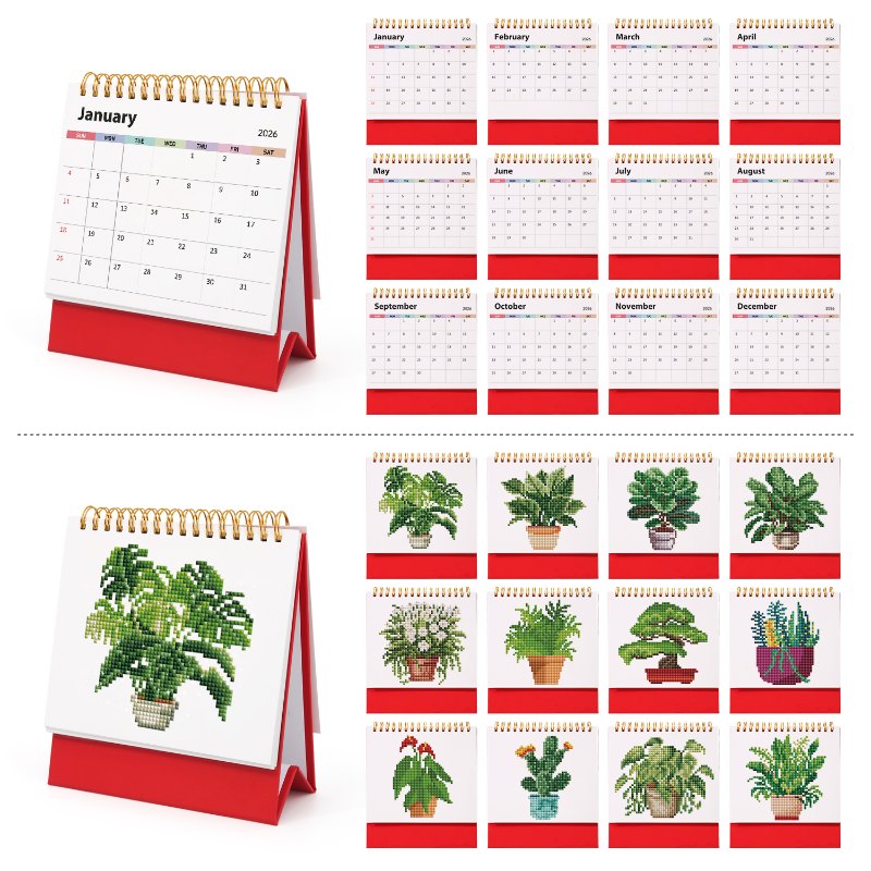 Diamond Painting Kalender 2026 - Doe-het-zelf Kersttafelkalender Met 12 Maanden