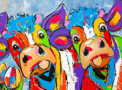 Vrolijk Schilderij - Gekleurde Koeien