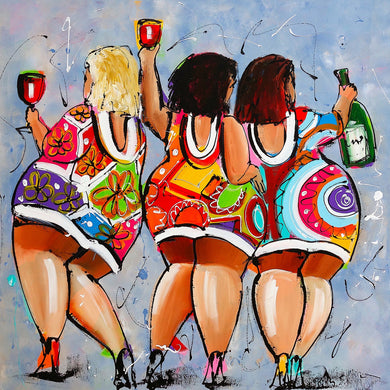 Vrolijk Schilderij - Dikke Dames Aan De Wijn
