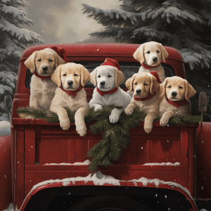 Honden in kerstauto