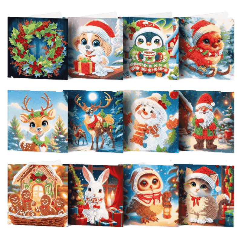 12 Kerstkaarten   Schattige Kerst set