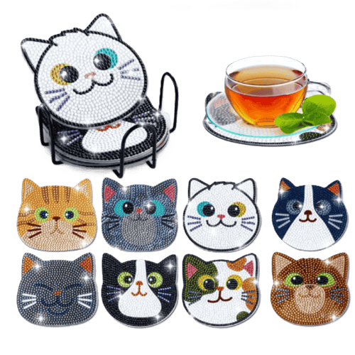Diamond Painting Kat Onderzetters | 8 Stuks