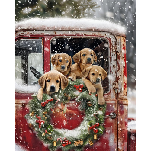 Diamond Painting - Labradors in de rode vrachtwagen
