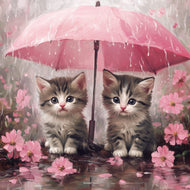 Diamond Painting - Kittens onder de roze paraplu