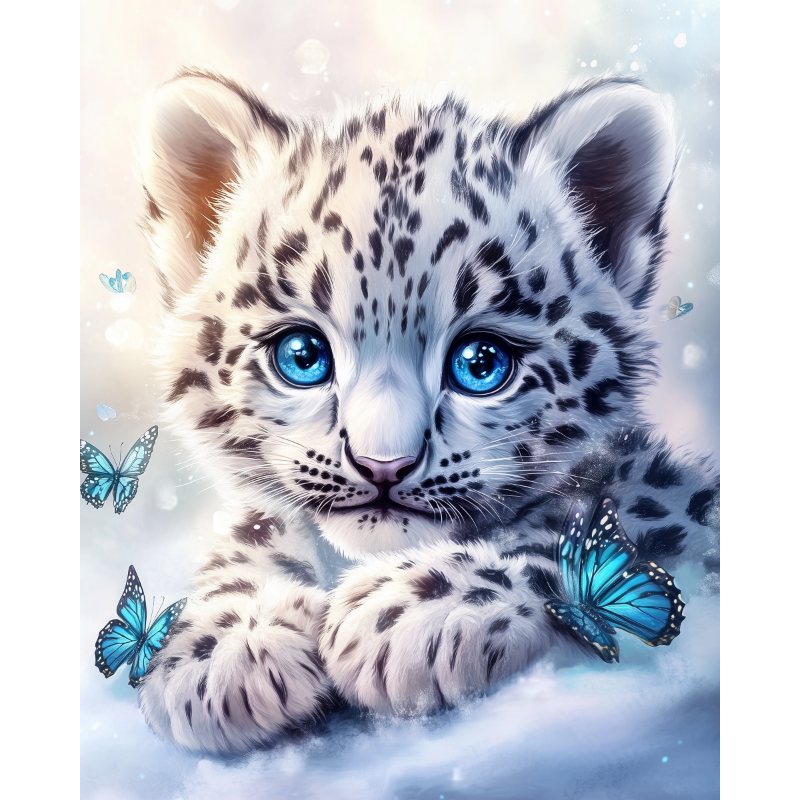 Babyleopard met blauwe ogen I Diamond Painting