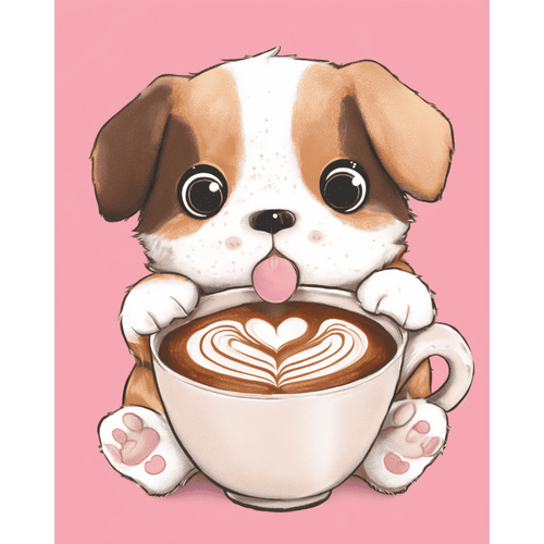 Schattige puppy met cappuccino