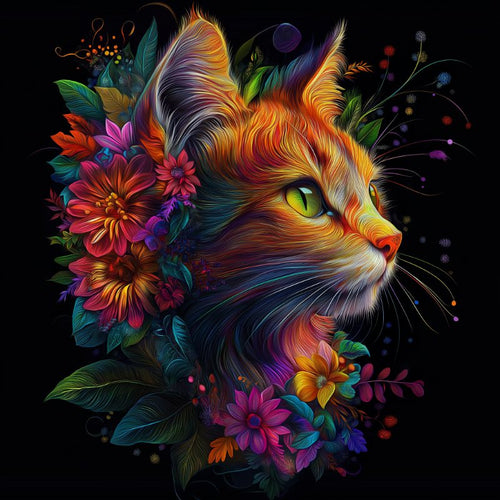 Kat met bloemen