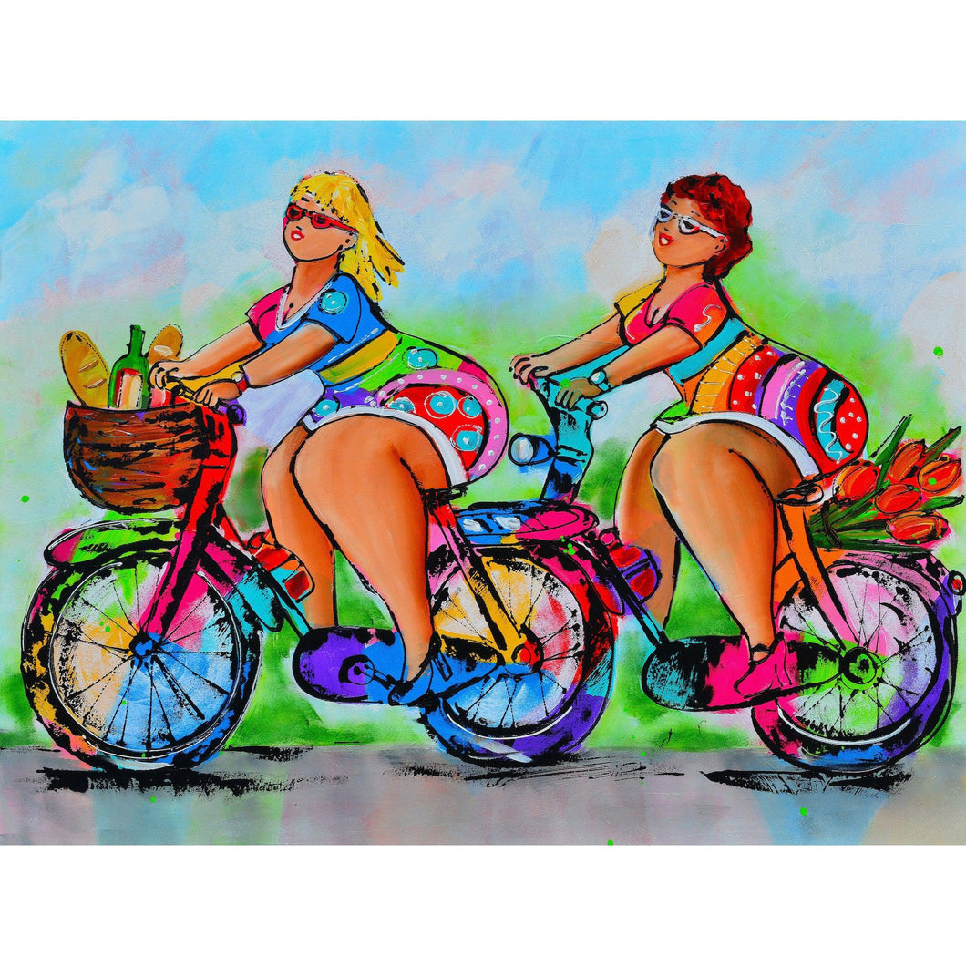 Vrolijk Schilderij   Dikke Dames Op De Fiets