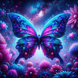 Paarse vlinder en bloemen