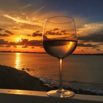 Wijnglas bij zonsondergang
