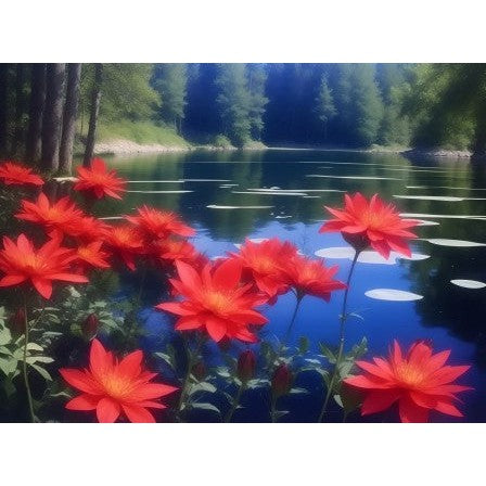 Rode bloemen bij meer