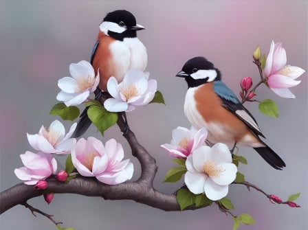 Vogels in bloeiende bomen