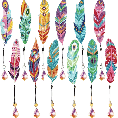 Set van 12 Diamond Painting Boekenleggers | Glinsterende Veren