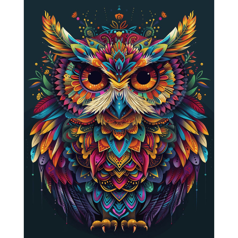 Figured'Art Mini Diamond Painting set Volwassenen 25x25 cm met lijst Modieuze uil met bloemen - 5D DIY Art full drill ronde diamant - Canvas al ingelijst