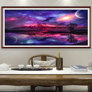 Paarse nacht wordt weerspiegeld v.a. 50x100cm