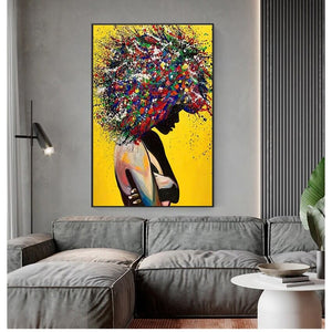 Vrouw met abstract haar v.a. 50x80cm