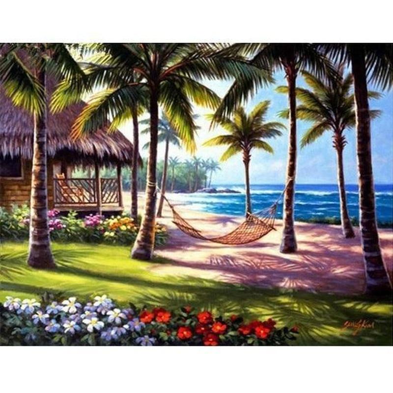 Beach resort Diamond painting | Eigen foto | Dieren | Kopen | Dikke dames | Action | Nederland | Steentjes | Diamant | De Diamond Painter