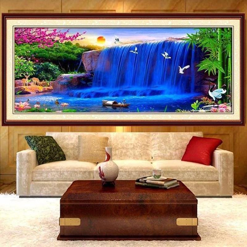 Blauwe waterval v.a. 40x100cm Diamond painting | Eigen foto | Dieren | Kopen | Dikke dames | Action | Nederland | Steentjes | Diamant | De Diamond Painter