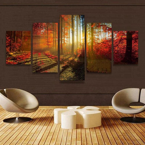 Bos in herfstkleuren | 5 luiken Diamond painting | Eigen foto | Dieren | Kopen | Dikke dames | Action | Nederland | Steentjes | Diamant | De Diamond Painter