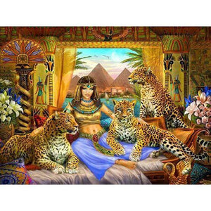 Cleopatra met luipaarden Diamond painting | Eigen foto | Dieren | Kopen | Dikke dames | Action | Nederland | Steentjes | Diamant | De Diamond Painter