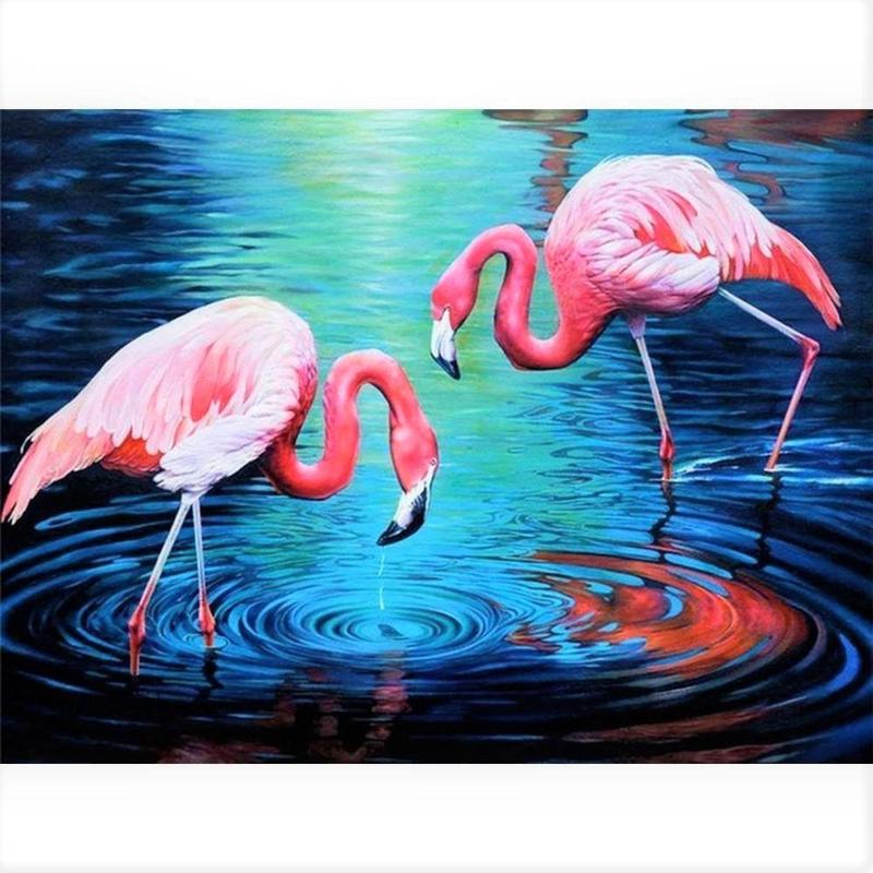 Flamingo's in het water Diamond painting | Eigen foto | Dieren | Kopen | Dikke dames | Action | Nederland | Steentjes | Diamant | De Diamond Painter