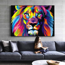 Foto laden in Gallery viewer, Gekleurde leeuw v.a. 50x70cm Diamond painting | Eigen foto | Dieren | Kopen | Dikke dames | Action | Nederland | Steentjes | Diamant | De Diamond Painter