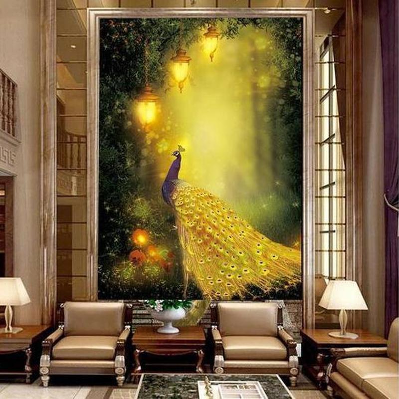 Gouden pauw v.a. 45x80cm Diamond painting | Eigen foto | Dieren | Kopen | Dikke dames | Action | Nederland | Steentjes | Diamant | De Diamond Painter