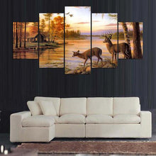 Foto laden in Gallery viewer, Herten bij meer | 5 luiken Diamond painting | Eigen foto | Dieren | Kopen | Dikke dames | Action | Nederland | Steentjes | Diamant | De Diamond Painter