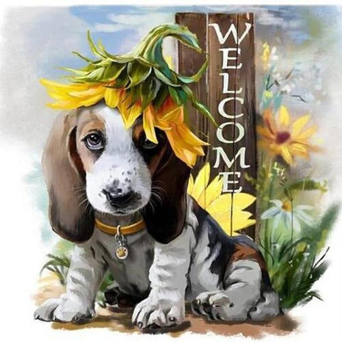 Honde welcome bordje Diamond painting | Eigen foto | Dieren | Kopen | Dikke dames | Action | Nederland | Steentjes | Diamant | De Diamond Painter