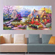 Foto laden in Gallery viewer, Knus huisje met pad over water v.a. 50x100cm Diamond painting | Eigen foto | Dieren | Kopen | Dikke dames | Action | Nederland | Steentjes | Diamant | De Diamond Painter