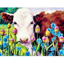 Foto laden in Gallery viewer, Koe met bloemen Diamond painting | Eigen foto | Dieren | Kopen | Dikke dames | Action | Nederland | Steentjes | Diamant | De Diamond Painter