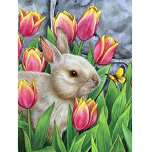 Foto laden in Gallery viewer, Konijn tussen tulpen Diamond painting | Eigen foto | Dieren | Kopen | Dikke dames | Action | Nederland | Steentjes | Diamant | De Diamond Painter