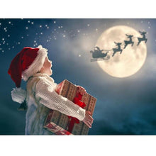 Foto laden in Gallery viewer, Meisje ziet kerstman Diamond painting | Eigen foto | Dieren | Kopen | Dikke dames | Action | Nederland | Steentjes | Diamant | De Diamond Painter