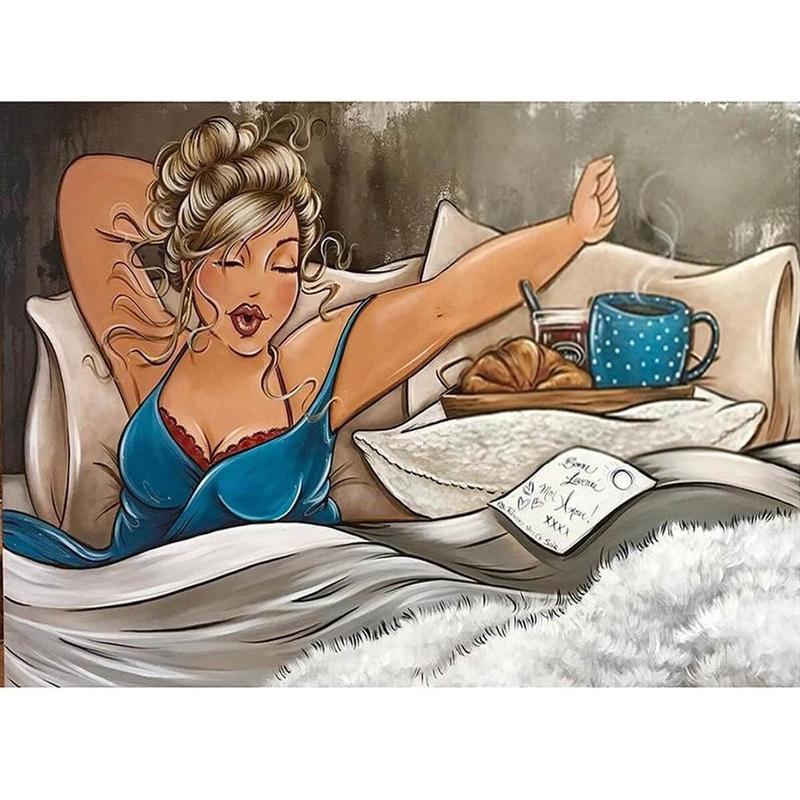 Mollige dames | In bed Diamond painting | Eigen foto | Dieren | Kopen | Dikke dames | Action | Nederland | Steentjes | Diamant | De Diamond Painter
