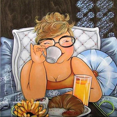 Mollige dames | Ontbijt op bed Diamond painting | Eigen foto | Dieren | Kopen | Dikke dames | Action | Nederland | Steentjes | Diamant | De Diamond Painter