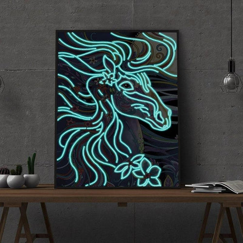 Paard 2 | Glow in the dark 30x40cm Diamond painting | Eigen foto | Dieren | Kopen | Dikke dames | Action | Nederland | Steentjes | Diamant | De Diamond Painter