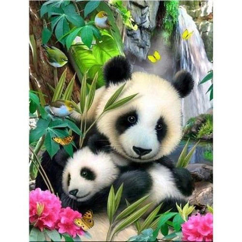 Panda met jong Diamond painting | Eigen foto | Dieren | Kopen | Dikke dames | Action | Nederland | Steentjes | Diamant | De Diamond Painter