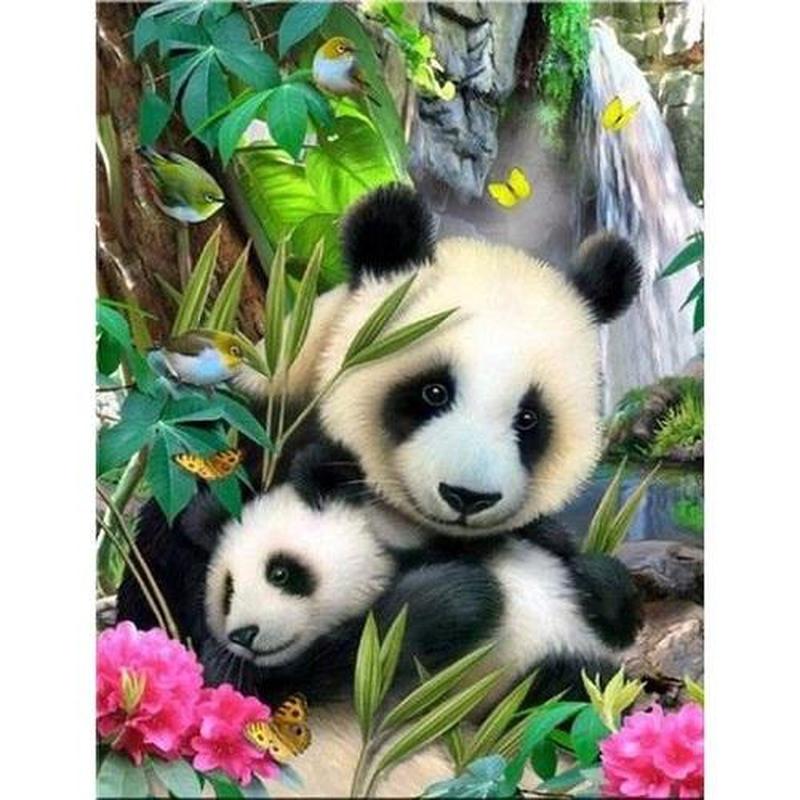 Panda met jong Diamond painting | Eigen foto | Dieren | Kopen | Dikke dames | Action | Nederland | Steentjes | Diamant | De Diamond Painter