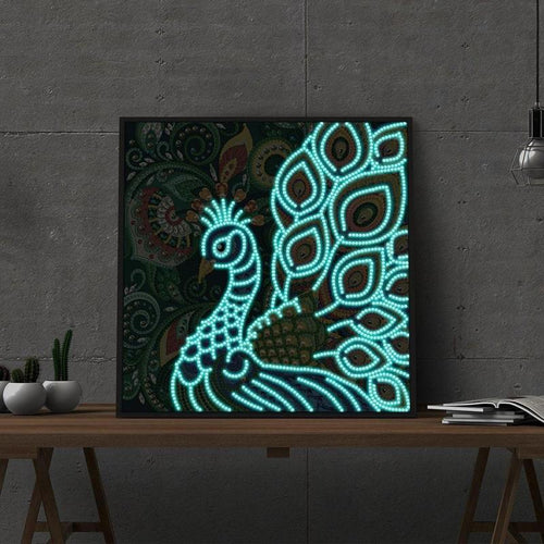 Pauw | Glow in the dark 30x30cm Diamond painting | Eigen foto | Dieren | Kopen | Dikke dames | Action | Nederland | Steentjes | Diamant | De Diamond Painter