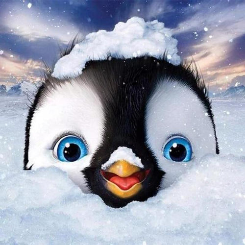 Pinguïn in sneeuw Diamond painting | Eigen foto | Dieren | Kopen | Dikke dames | Action | Nederland | Steentjes | Diamant | De Diamond Painter
