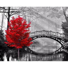Foto laden in Gallery viewer, Rode boom bij brug Diamond painting | Eigen foto | Dieren | Kopen | Dikke dames | Action | Nederland | Steentjes | Diamant | De Diamond Painter