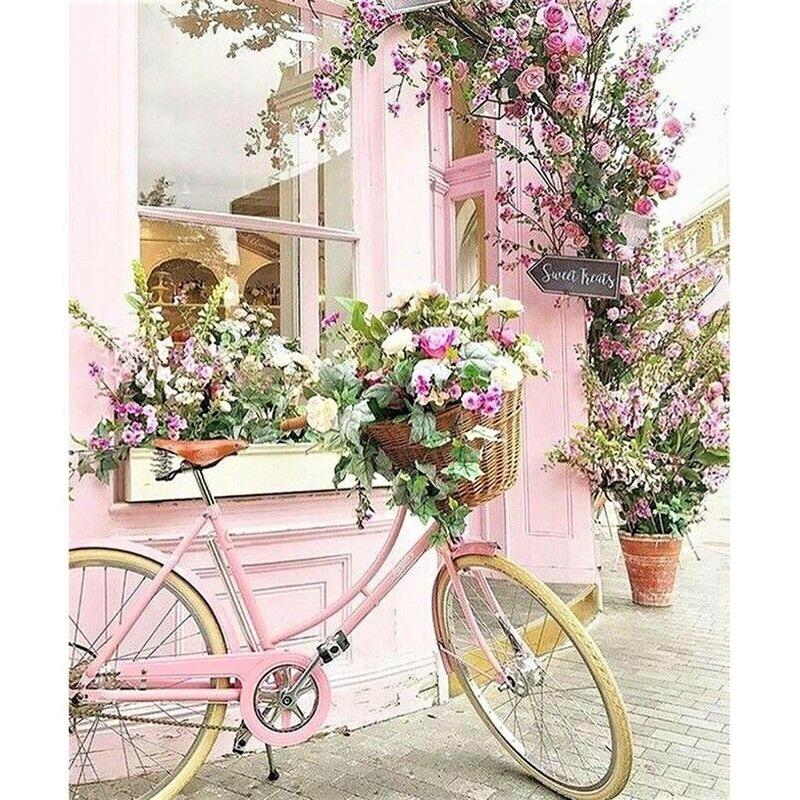 Roze fiets Diamond painting | Eigen foto | Dieren | Kopen | Dikke dames | Action | Nederland | Steentjes | Diamant | De Diamond Painter