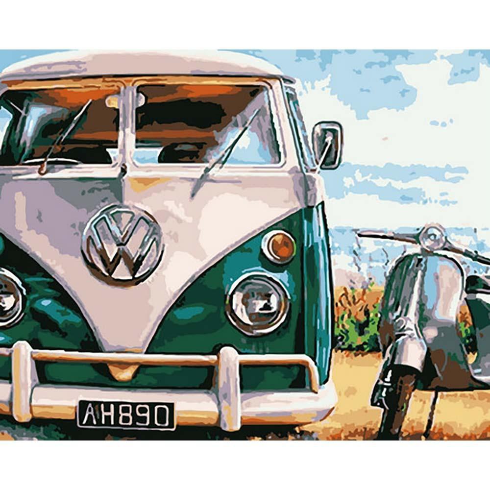 VW busjes met scooter | Schilderen op nummer