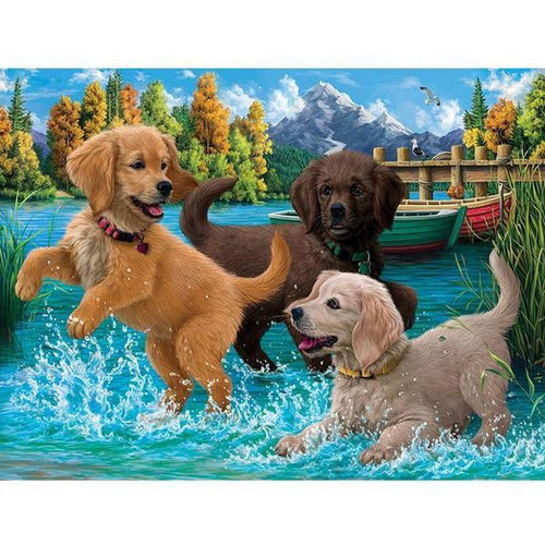 Spelende honden Diamond painting | Eigen foto | Dieren | Kopen | Dikke dames | Action | Nederland | Steentjes | Diamant | De Diamond Painter