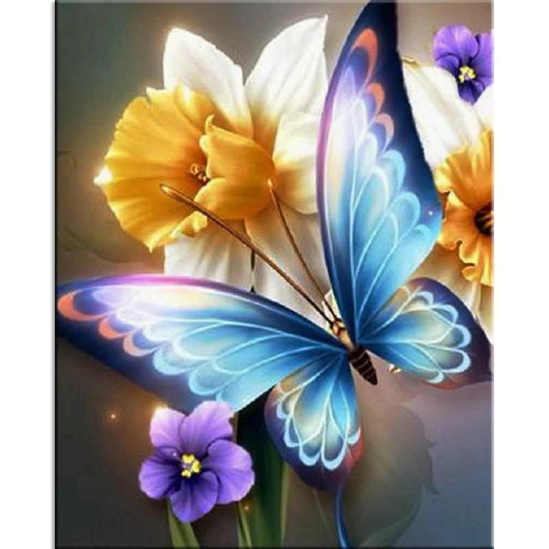 Vlinder op narcis Diamond painting | Eigen foto | Dieren | Kopen | Dikke dames | Action | Nederland | Steentjes | Diamant | De Diamond Painter