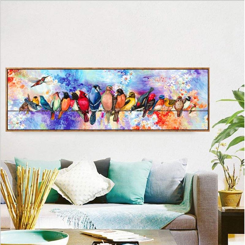Vogels op waslijn 40x120cm Diamond painting | Eigen foto | Dieren | Kopen | Dikke dames | Action | Nederland | Steentjes | Diamant | De Diamond Painter
