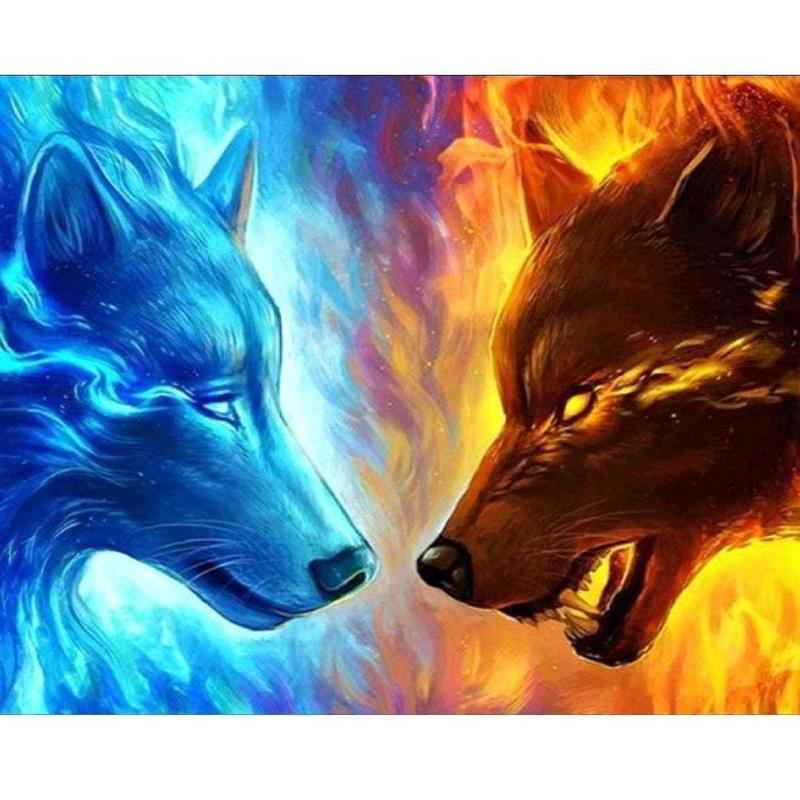 Water vs. vuur wolf Diamond painting | Eigen foto | Dieren | Kopen | Dikke dames | Action | Nederland | Steentjes | Diamant | De Diamond Painter