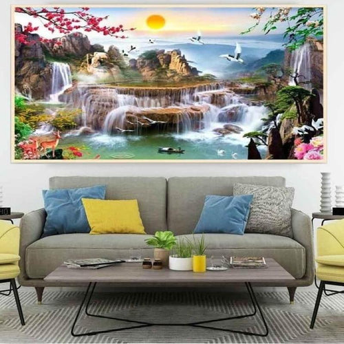 Waterval in bergen va. 50x100cm Diamond painting | Eigen foto | Dieren | Kopen | Dikke dames | Action | Nederland | Steentjes | Diamant | De Diamond Painter