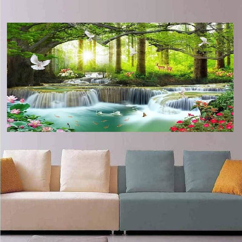 Waterval in bos v.a. 50x100cm Diamond painting | Eigen foto | Dieren | Kopen | Dikke dames | Action | Nederland | Steentjes | Diamant | De Diamond Painter